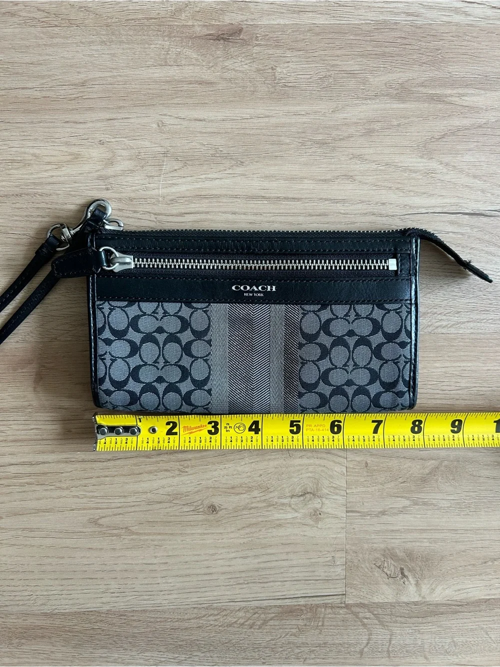 Coach Vintage Black/Charcoal Gray Signature Stripe Double Zip Wristlet Wallet